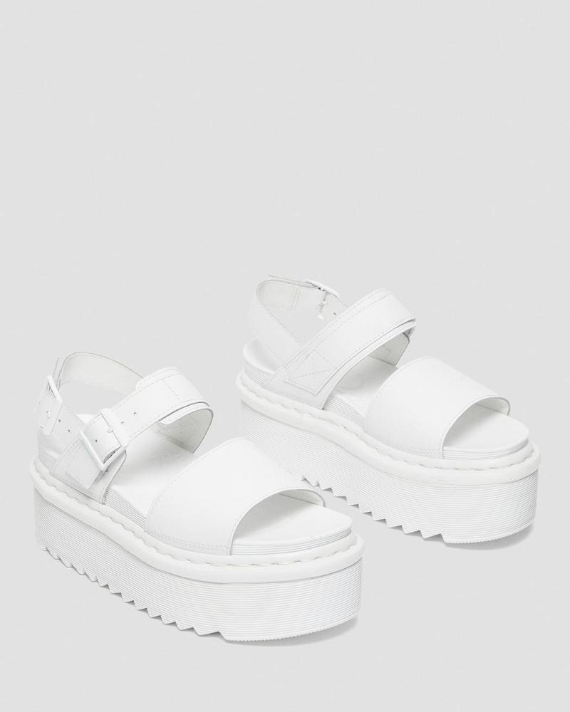 Dr Martens Voss Mono Læder Platform Sandaler Med Rem Dame Hvide | DK 329CTV